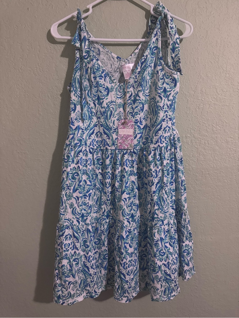 Tie-Shoulder Blue green Paisley Mini Dress size small